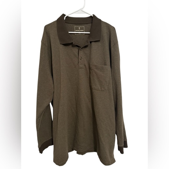 SOLD Mutual Weave Mens 4XL Long Sleeve Polo Shirt Dark Green Brown Cotton Pocket - Picture 1 of 3